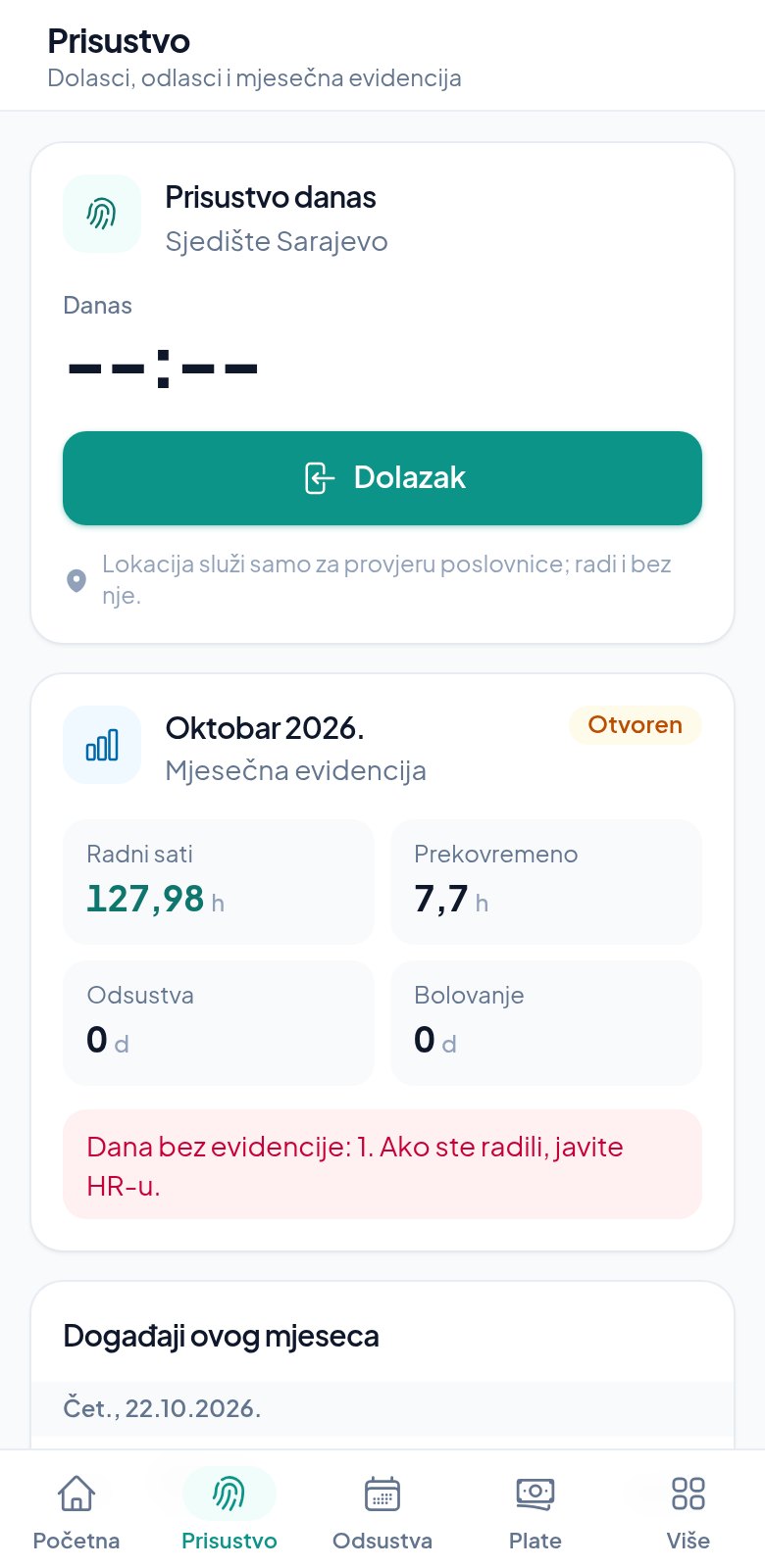 Radnici prijavljuju dolazak mobitelom